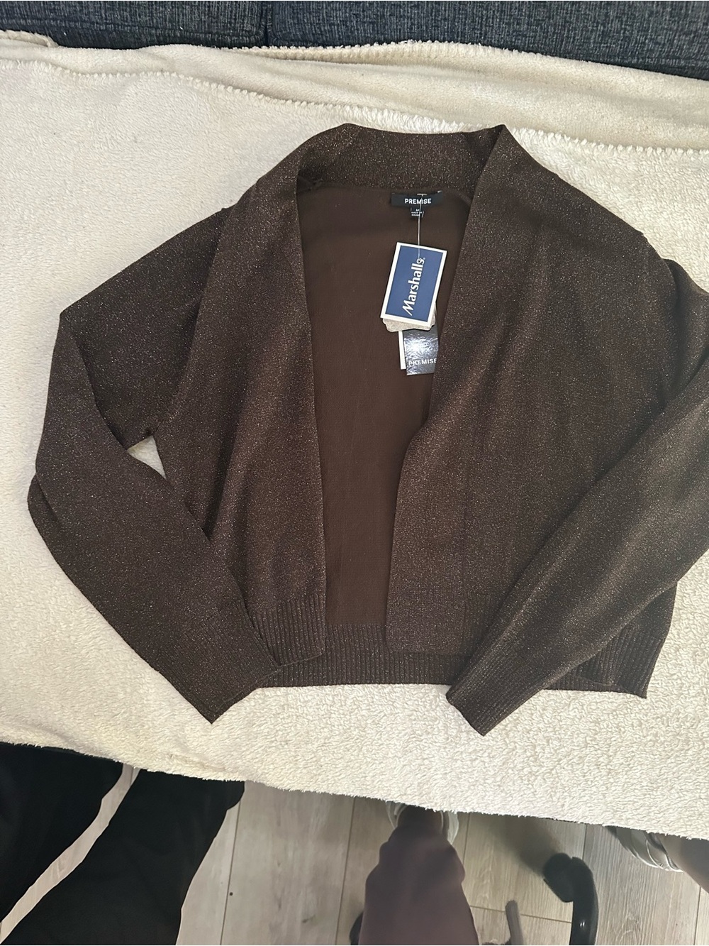 Marshalls Brown Metallic Open-Front Cardigan